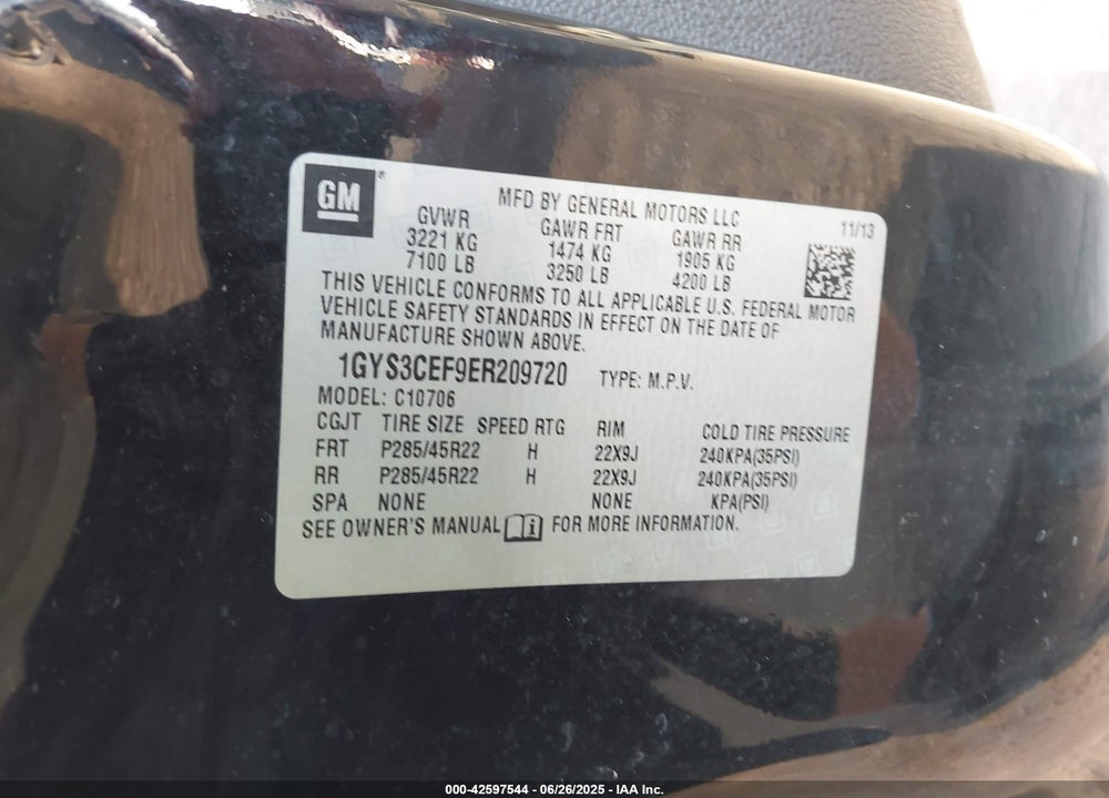 2014 CADILLAC ESCALADE VIN: 1GYS3CEF9ER209720