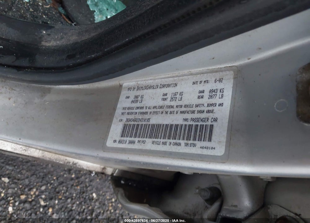 2002 DODGE INTREPID VIN: 2B3HD46R22H310185