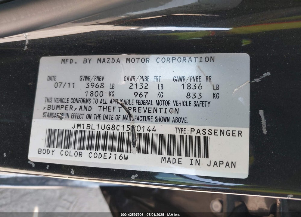 2012 MAZDA 3 I SPORT VIN: JM1BL1UG8C1500144