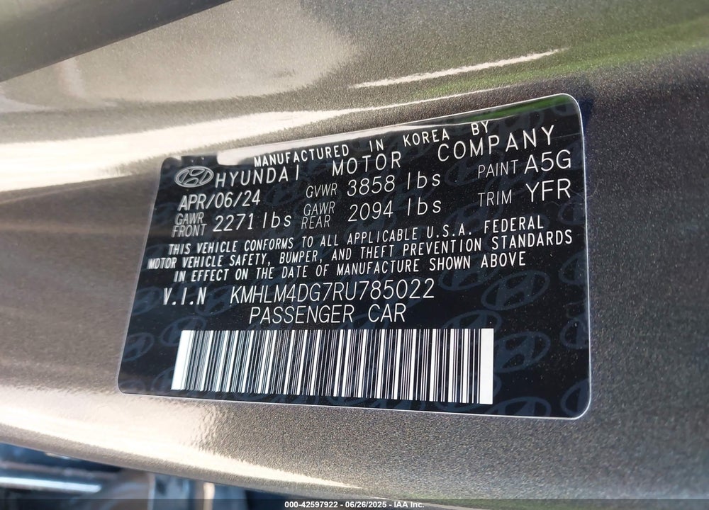 2024 HYUNDAI ELANTRA VIN: KMHLM4DG7RU785022