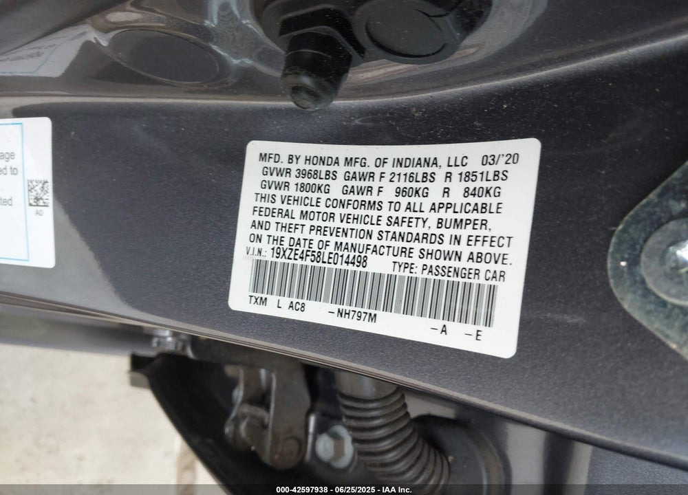 2020 HONDA INSIGHT VIN: 19XZE4F58LE014498