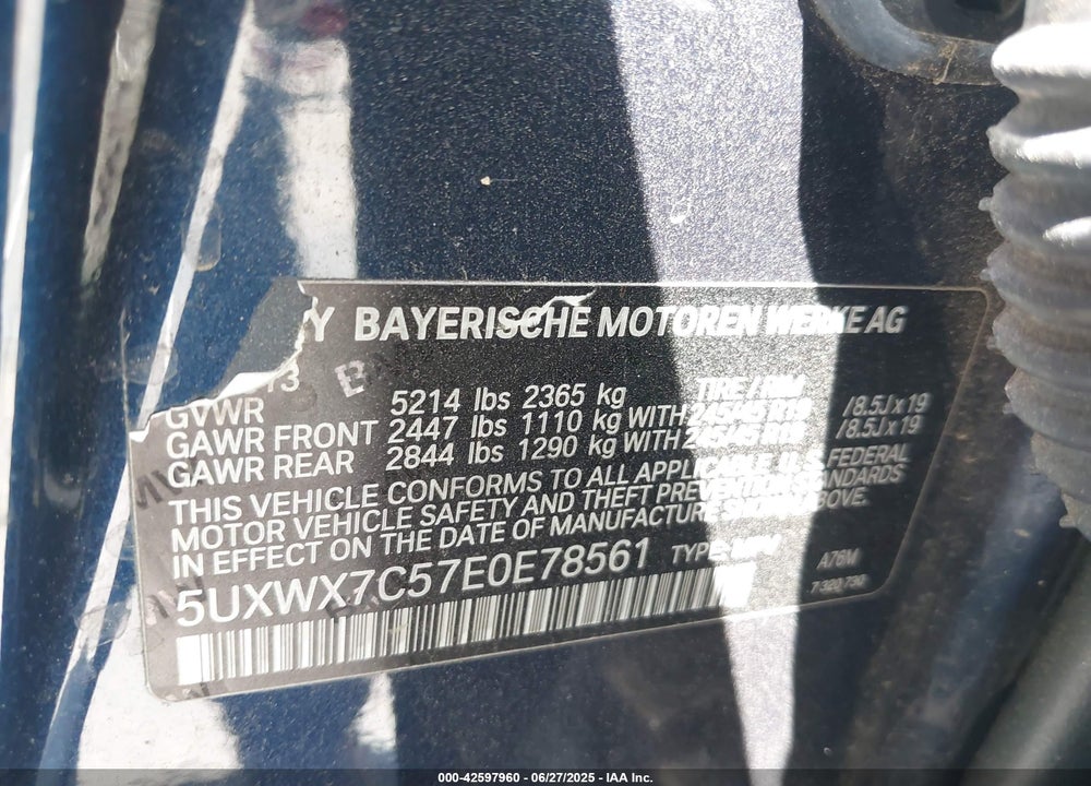 2014 BMW X3 VIN: 5UXWX7C57E0E78561