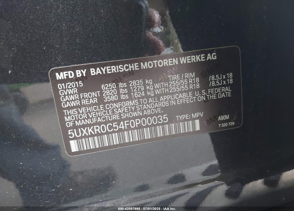 2015 BMW X5 XDRIVE35I VIN: 5UXKR0C54F0P00035
