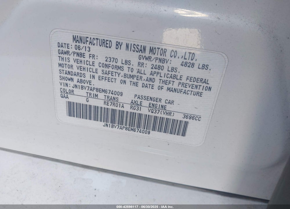 2014 INFINITI Q50 VIN: JN1BV7AP8EM674009
