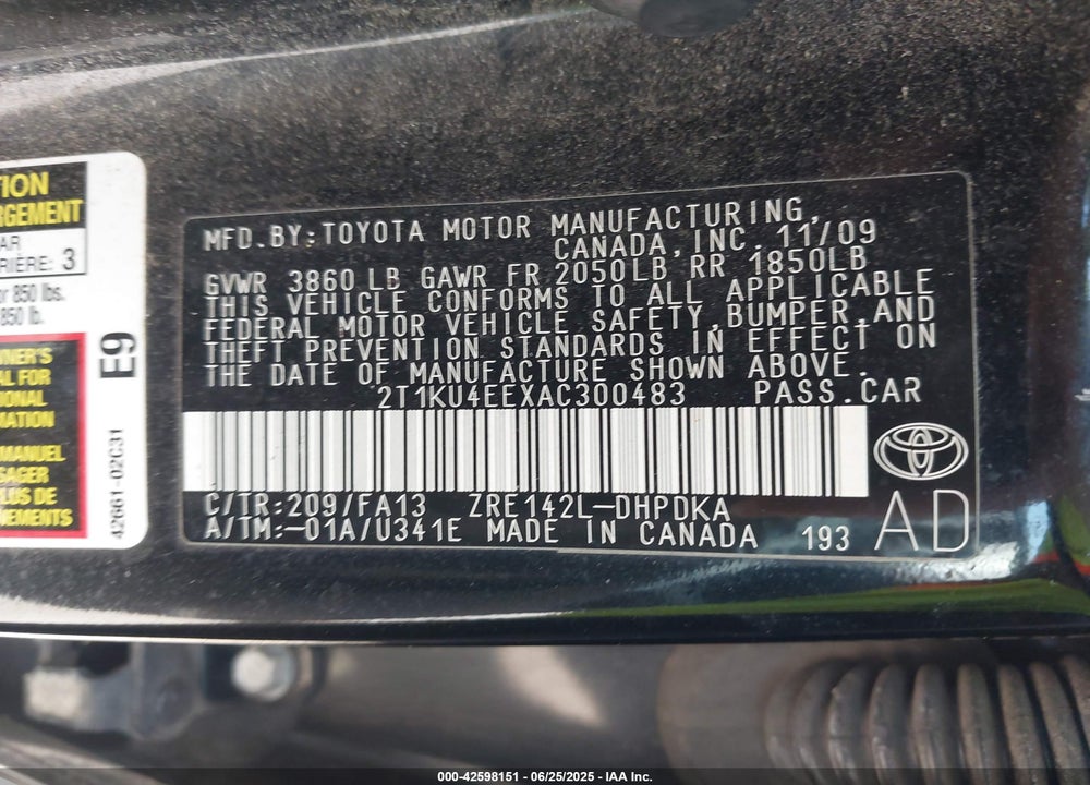 2010 TOYOTA MATRIX VIN: 2T1KU4EEXAC300483