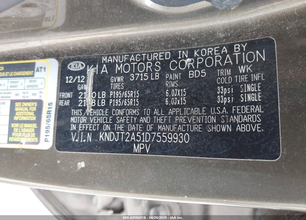 2013 KIA SOUL VIN: KNDJT2A51D7559930