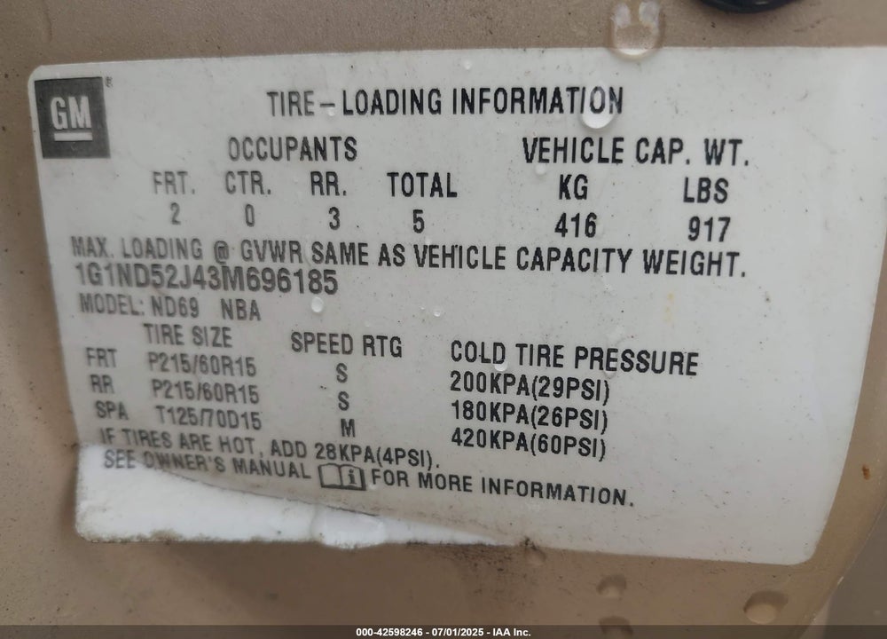 2003 CHEVROLET MALIBU VIN: 1G1ND52J43M696185