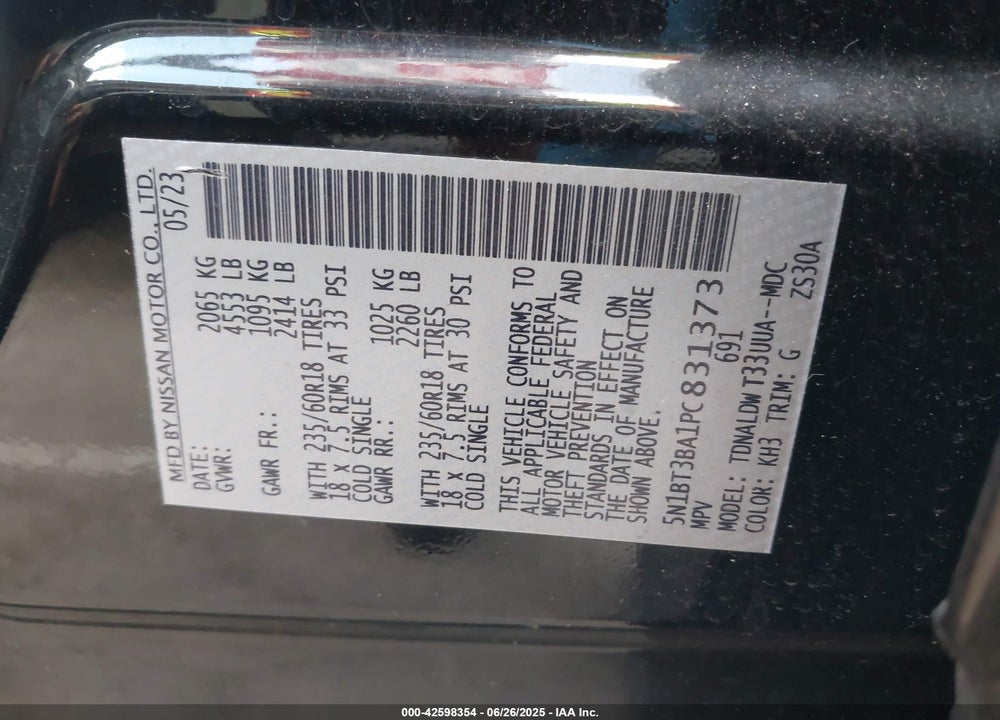 2023 NISSAN ROGUE VIN: 5N1BT3BA1PC831373