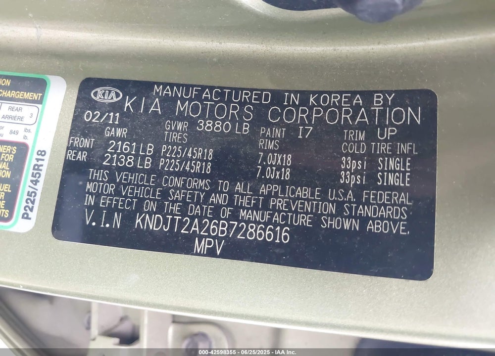 2011 KIA SOUL VIN: KNDJT2A26B7286616