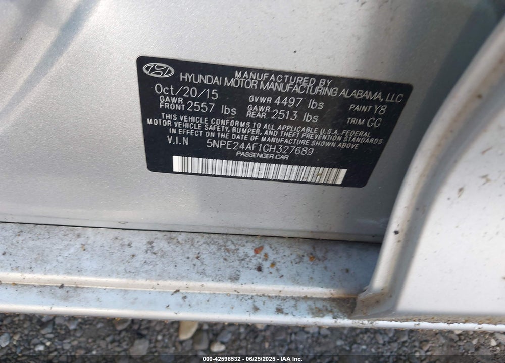 2016 HYUNDAI SONATA VIN: 5NPE24AF1GH327689