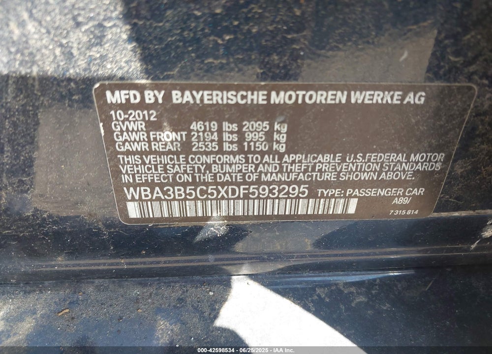2013 BMW 328I VIN: WBA3B5C5XDF593295