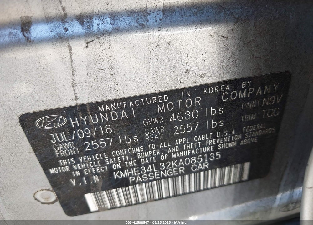 2019 HYUNDAI SONATA VIN: KMHE34L32KA085135