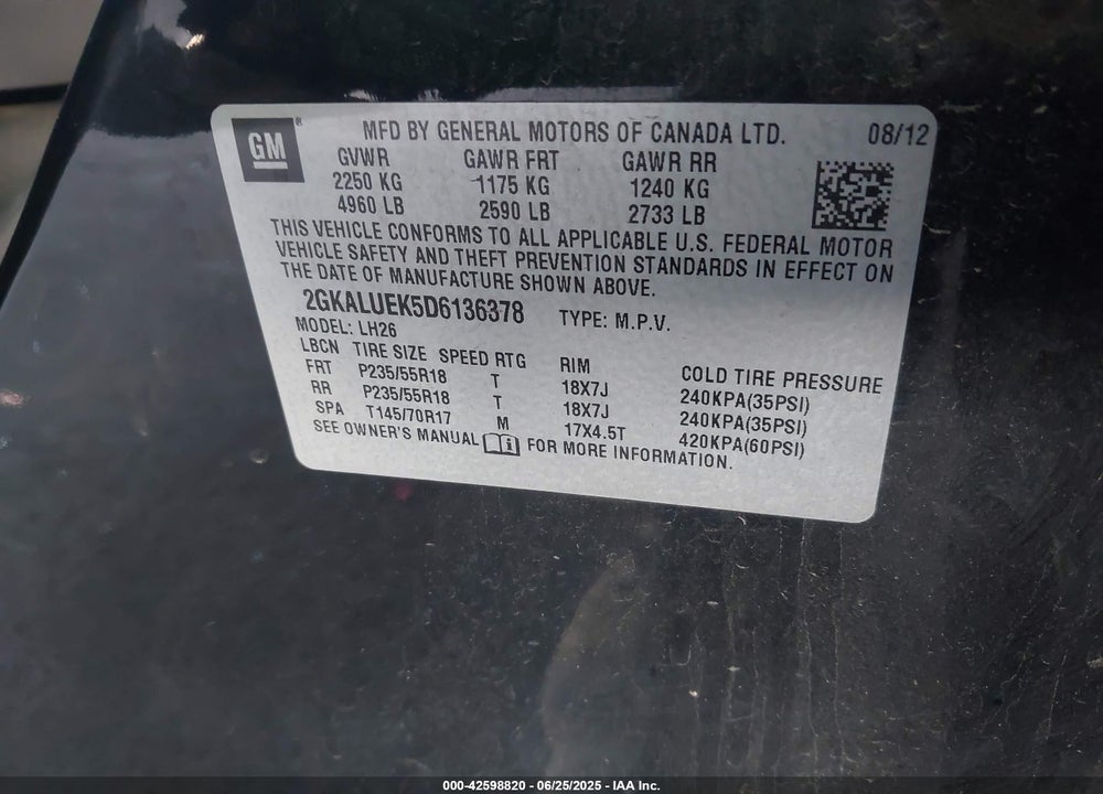 2013 GMC TERRAIN VIN: 2GKALUEK5D6136378