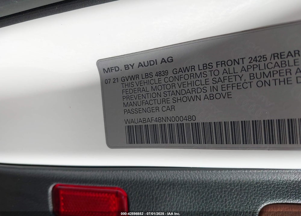 2022 AUDI A4 VIN: WAUABAF48NN000480