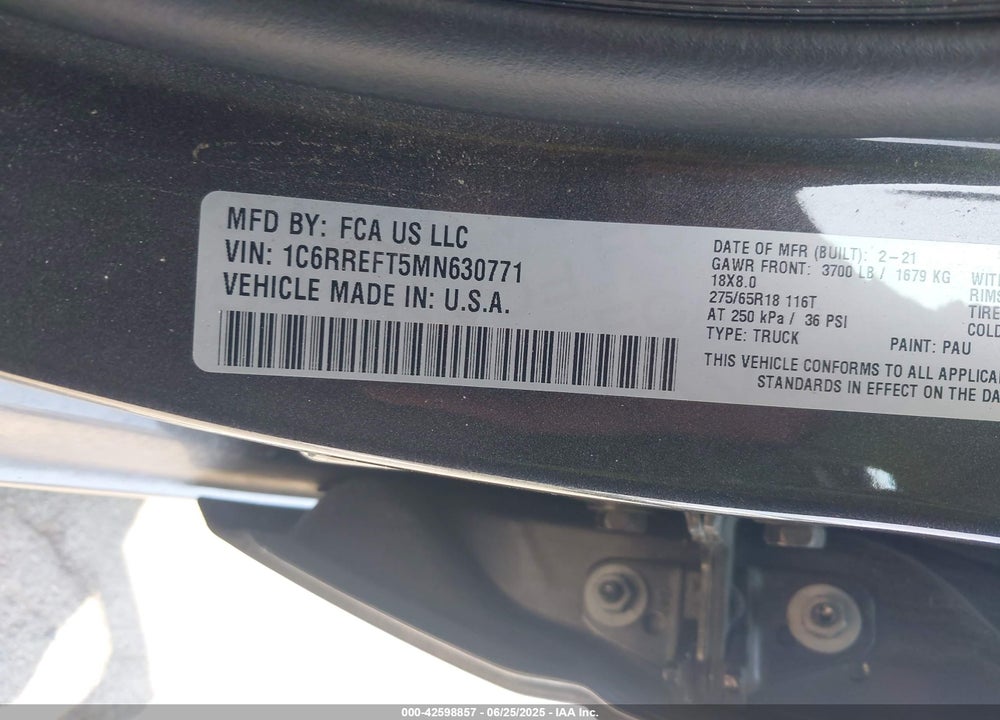 2021 RAM 1500 VIN: 1C6RREFT5MN630771