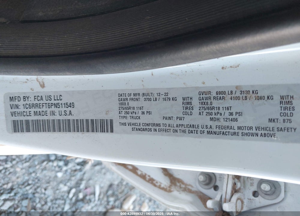 2023 RAM 1500 BIG HORN 4X2 5'7 BOX VIN: 1C6RREFT6PN511549