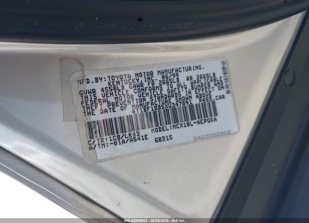 1999 TOYOTA AVALON XLS VIN: 4T1BF18B5XU347891