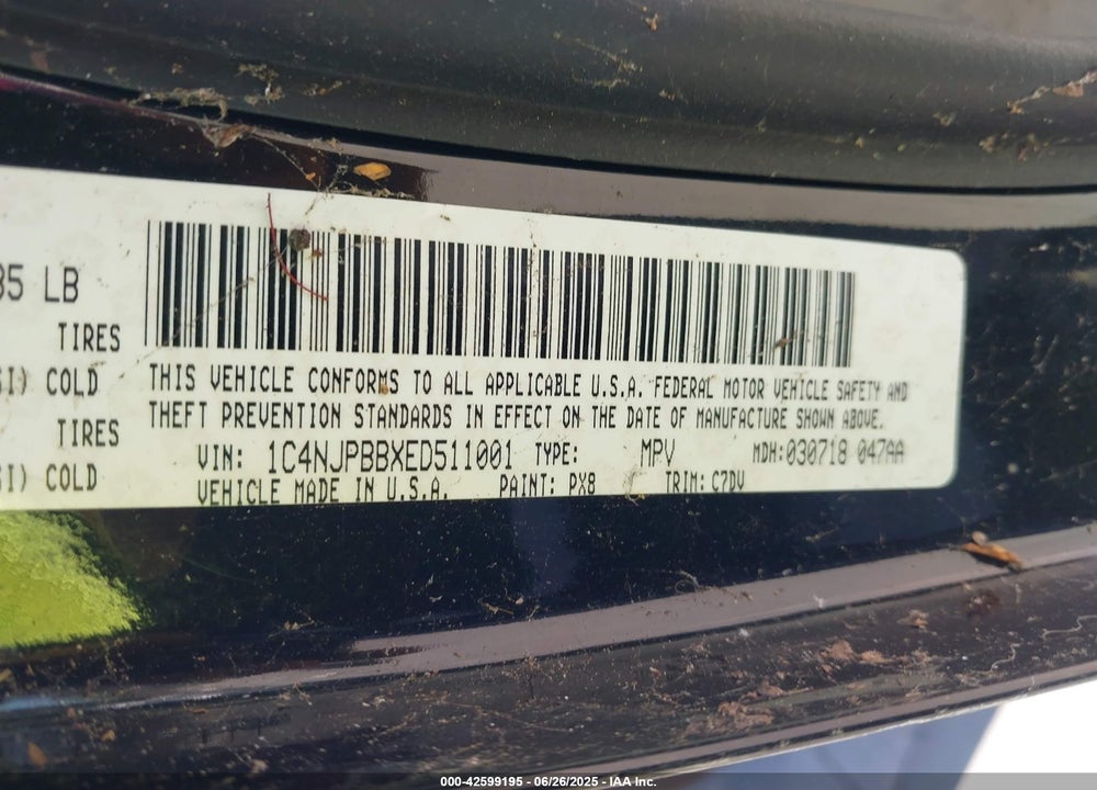 2014 JEEP PATRIOT VIN: 1C4NJPBBXED511001