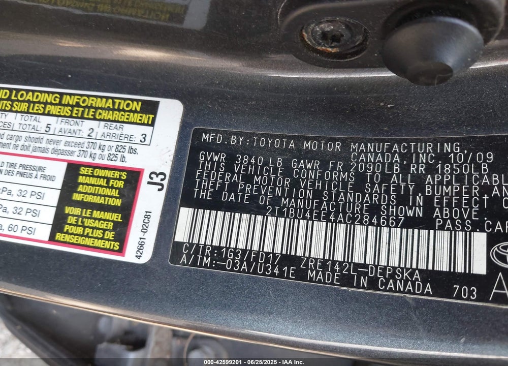2010 TOYOTA COROLLA VIN: 2T1BU4EE4AC284667