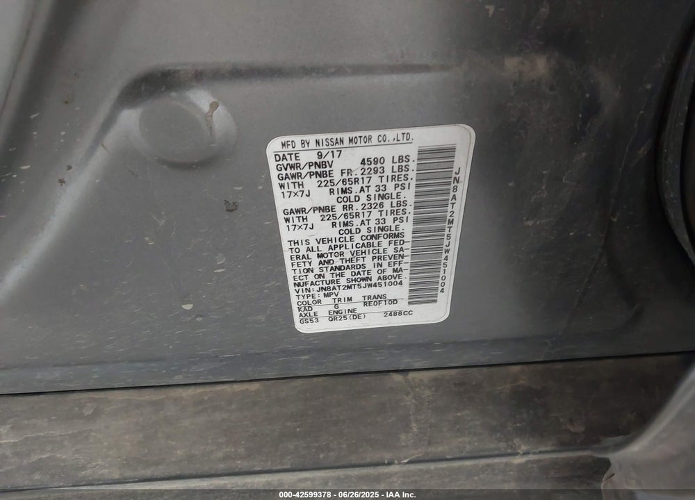 2018 NISSAN ROGUE VIN: JN8AT2MT5JW451004