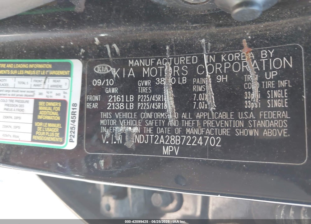 2011 KIA SOUL VIN: KNDJT2A28B7224702