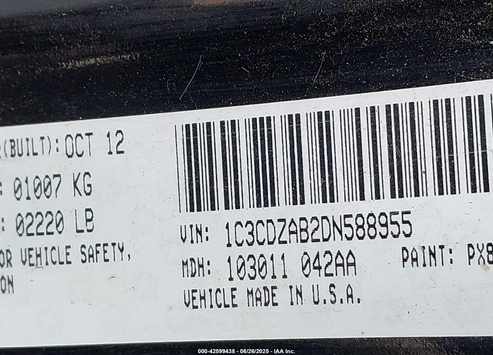 2013 DODGE AVENGER VIN: 1C3CDZAB2DN588955
