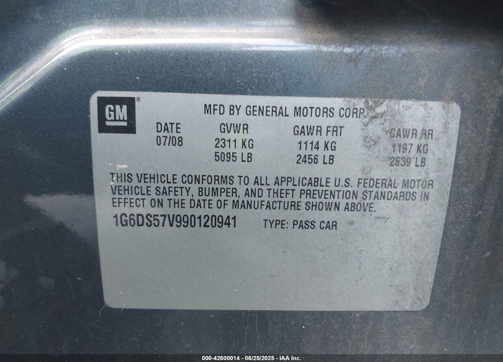 2009 CADILLAC CTS VIN: 1G6DS57V990120941