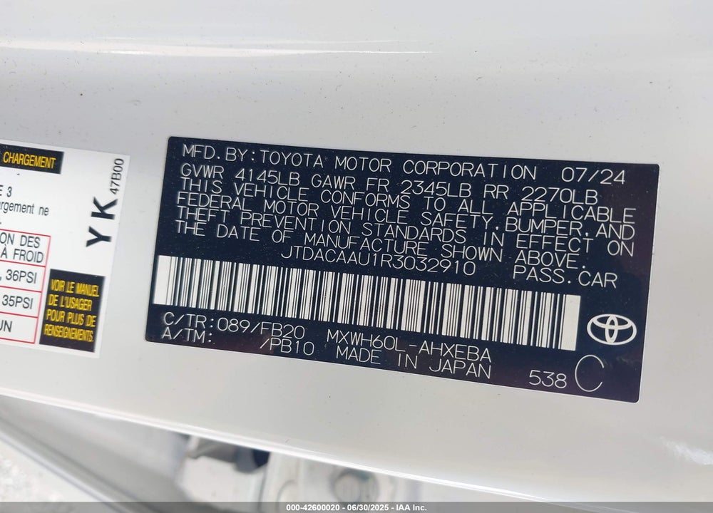 2024 TOYOTA PRIUS LE VIN: JTDACAAU1R3032910