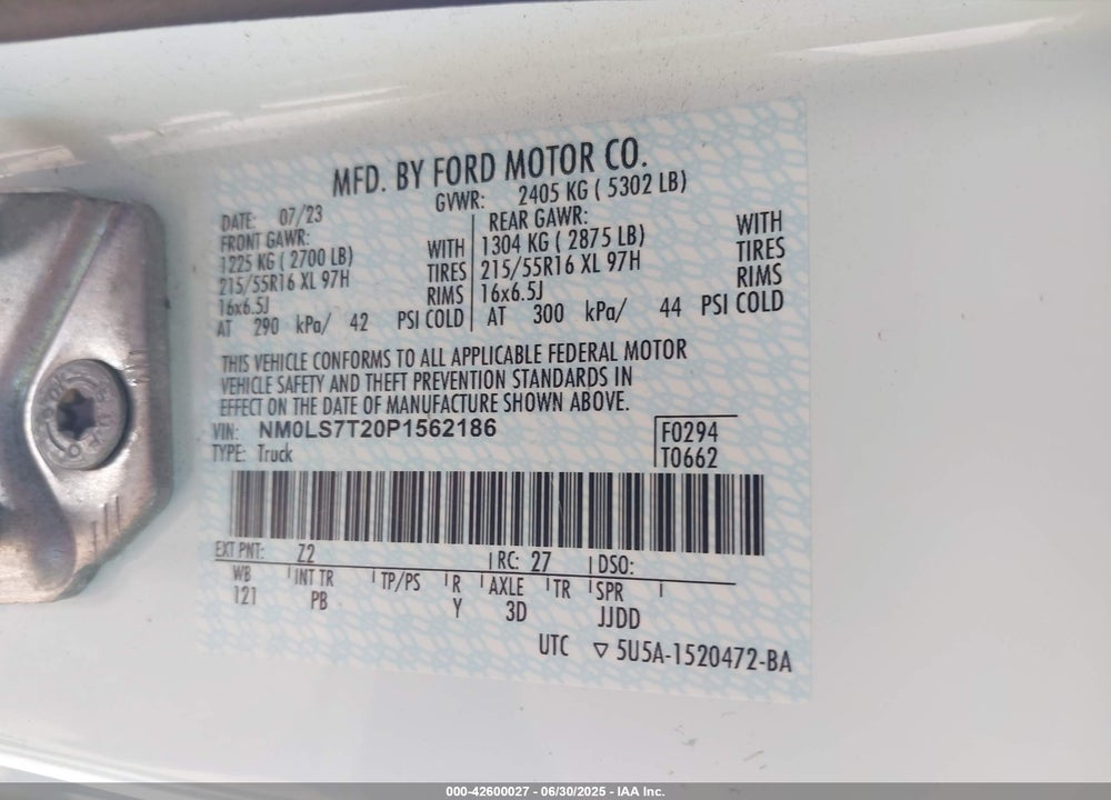 2023 FORD TRANSIT CONNECT XLT CARGO VAN VIN: NM0LS7T20P1562186