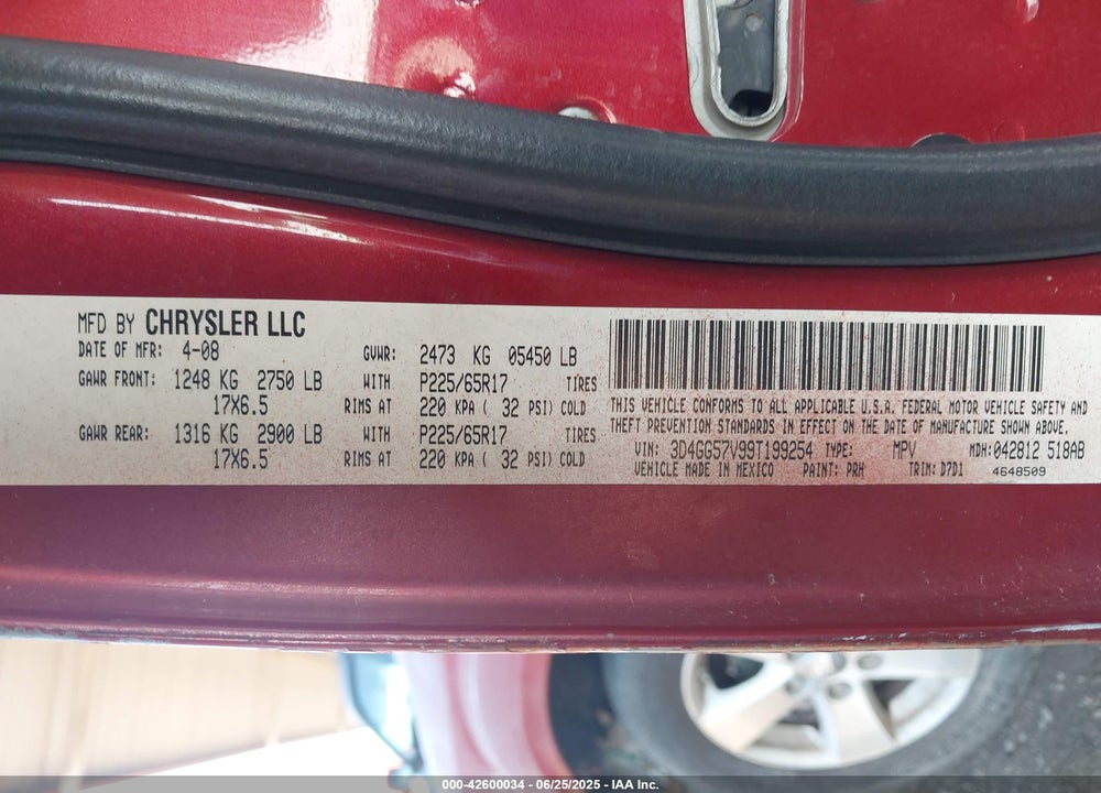 2009 DODGE JOURNEY VIN: 3D4GG57V99T199254