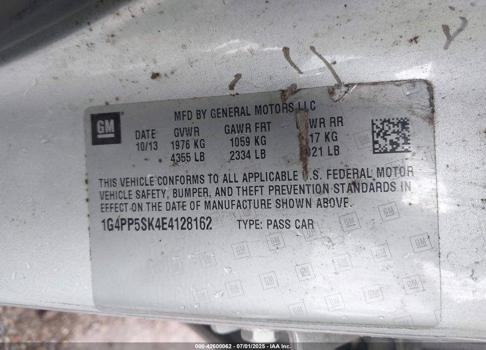 2014 BUICK VERANO VIN: 1G4PP5SK4E4128162