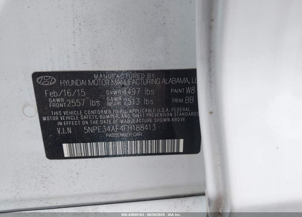 2015 HYUNDAI SONATA VIN: 5NPE34AF4FH188413