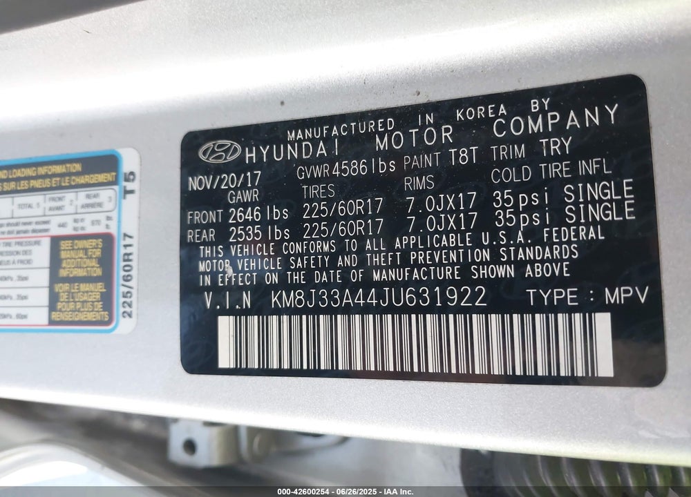 2018 HYUNDAI TUCSON VIN: KM8J33A44JU631922