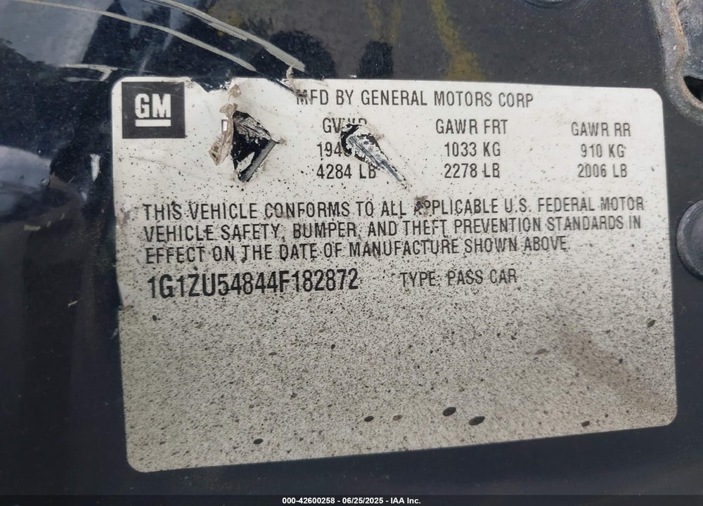 2004 CHEVROLET MALIBU LT VIN: 1G1ZU54844F182872