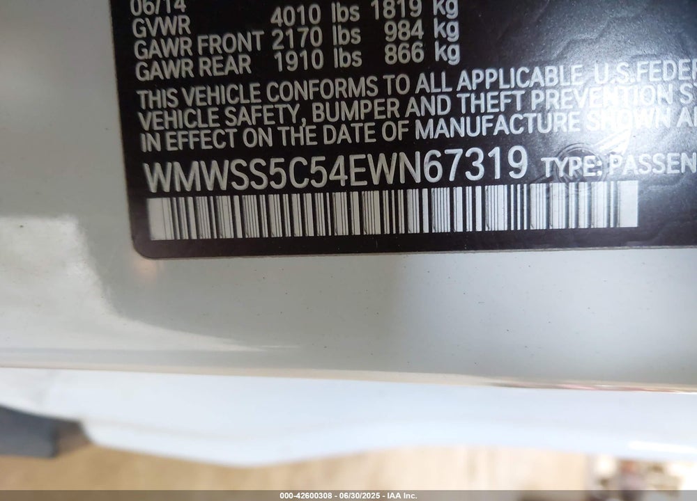 2014 MINI COOPER PACEMAN VIN: WMWSS5C54EWN67319