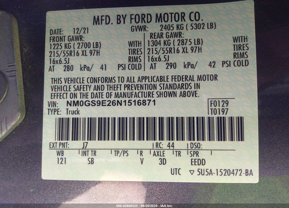 2022 FORD TRANSIT CONNECT XL PASSENGER WAGON VIN: NM0GS9E26N1516871