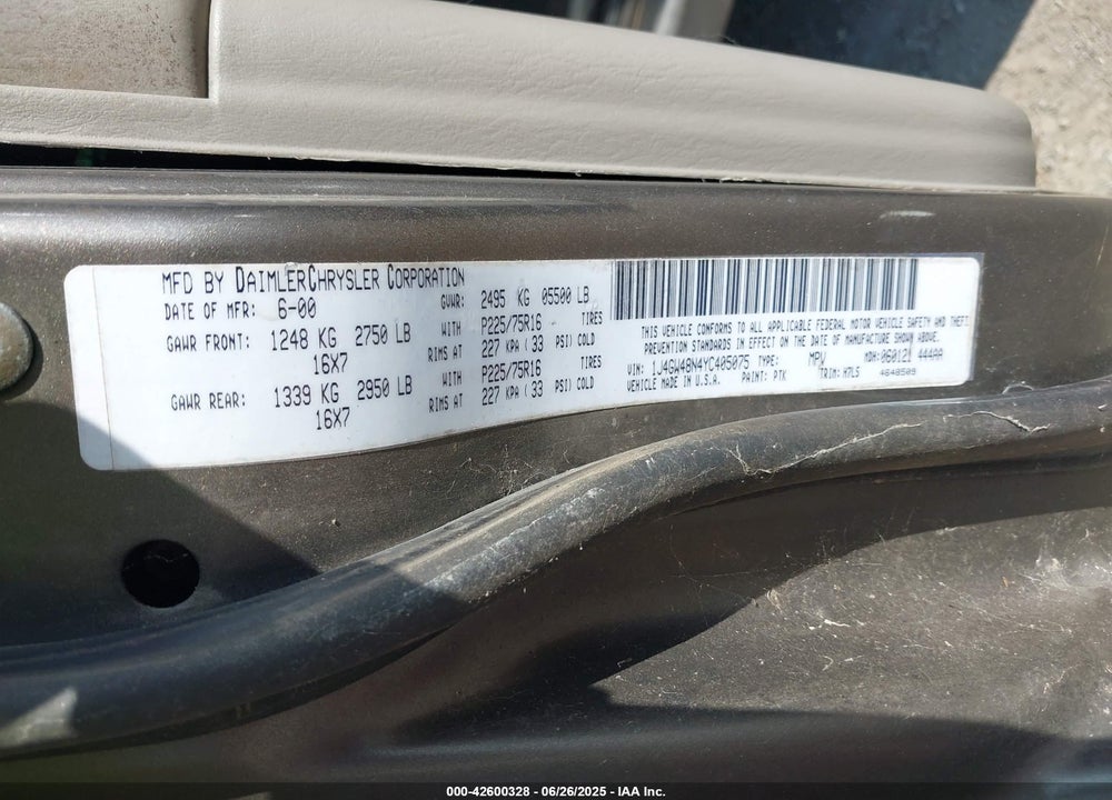 2000 JEEP GRAND CHEROKEE LAREDO VIN: 1J4GW48N4YC405075