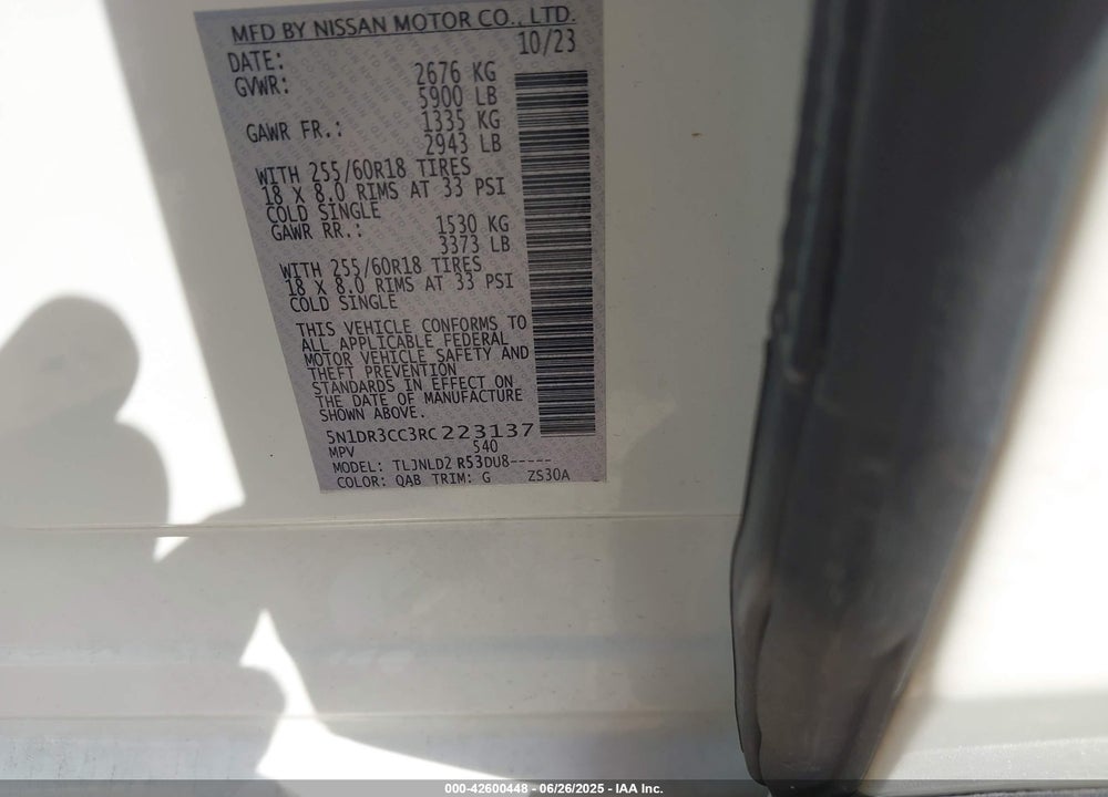 2024 NISSAN PATHFINDER VIN: 5N1DR3CC3RC223137