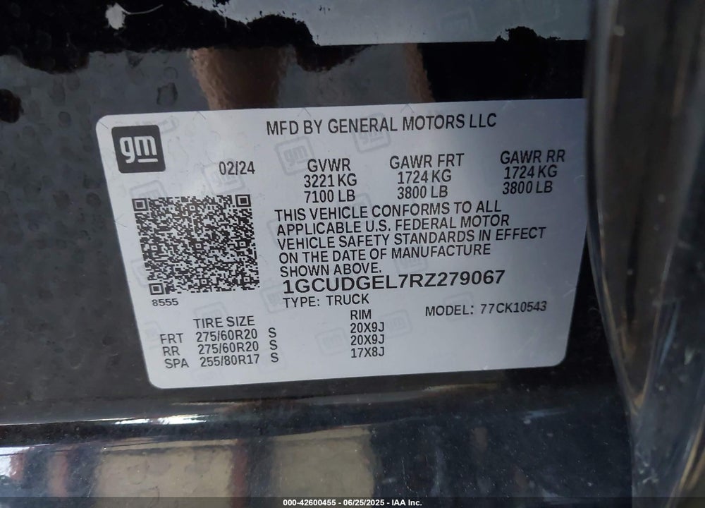 2024 CHEVROLET SILVERADO 1500 VIN: 1GCUDGEL7RZ279067