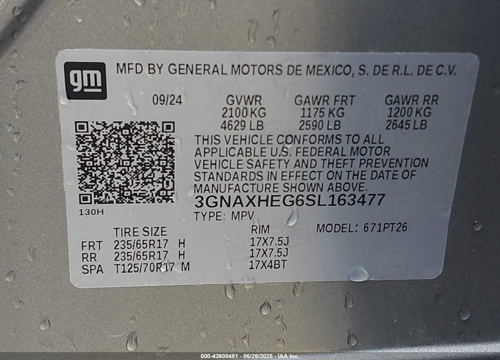 2025 CHEVROLET EQUINOX FWD LT VIN: 3GNAXHEG6SL163477