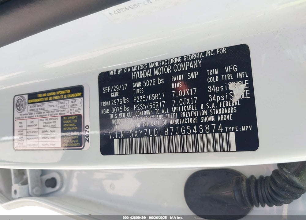 2018 HYUNDAI SANTA FE SPORT 2.4L VIN: 5XYZUDLB7JG543874