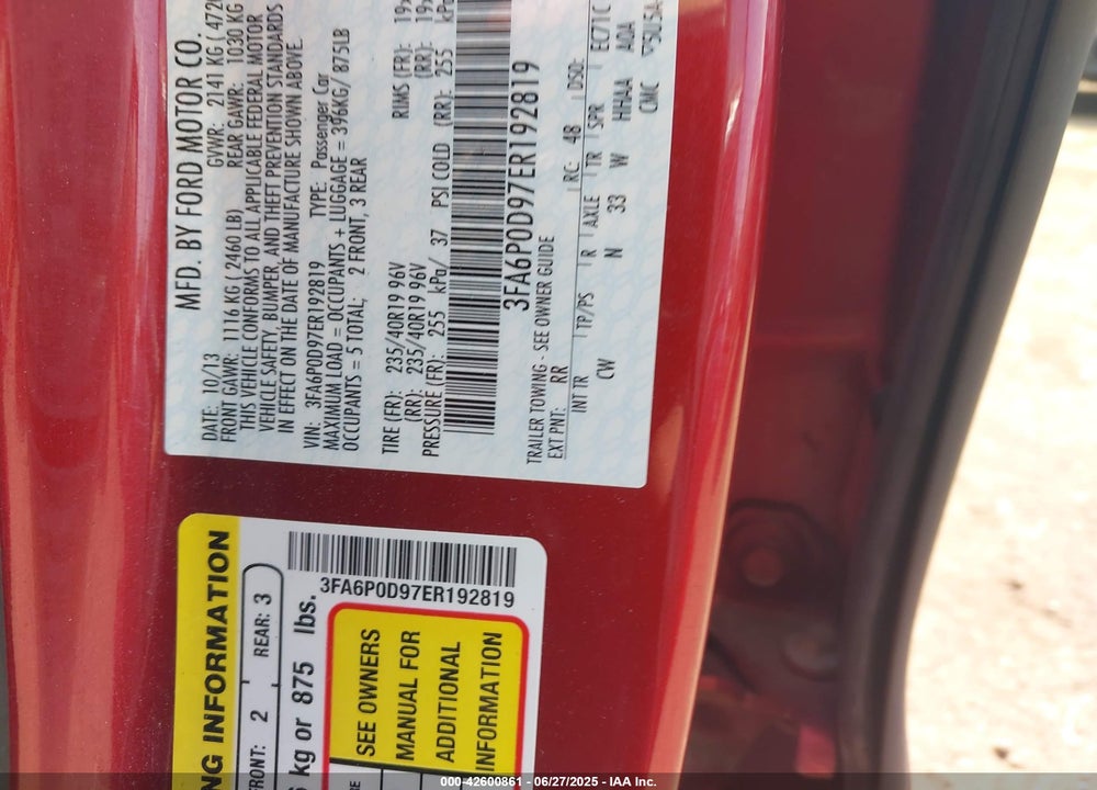 2014 FORD FUSION TITANIUM VIN: 3FA6P0D97ER192819
