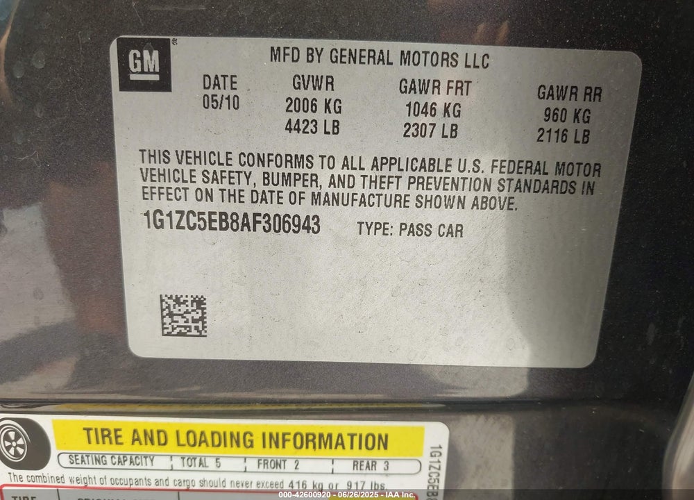 2010 CHEVROLET MALIBU VIN: 1G1ZC5EB8AF306943
