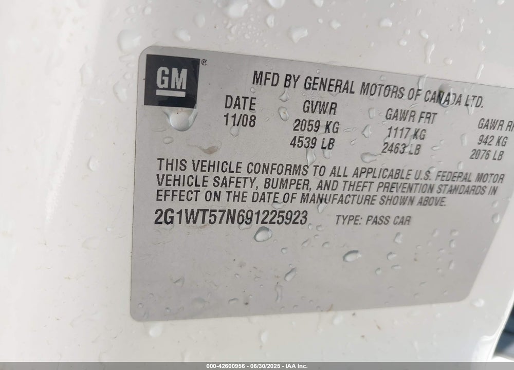 2009 CHEVROLET IMPALA LT VIN: 2G1WT57N691225923