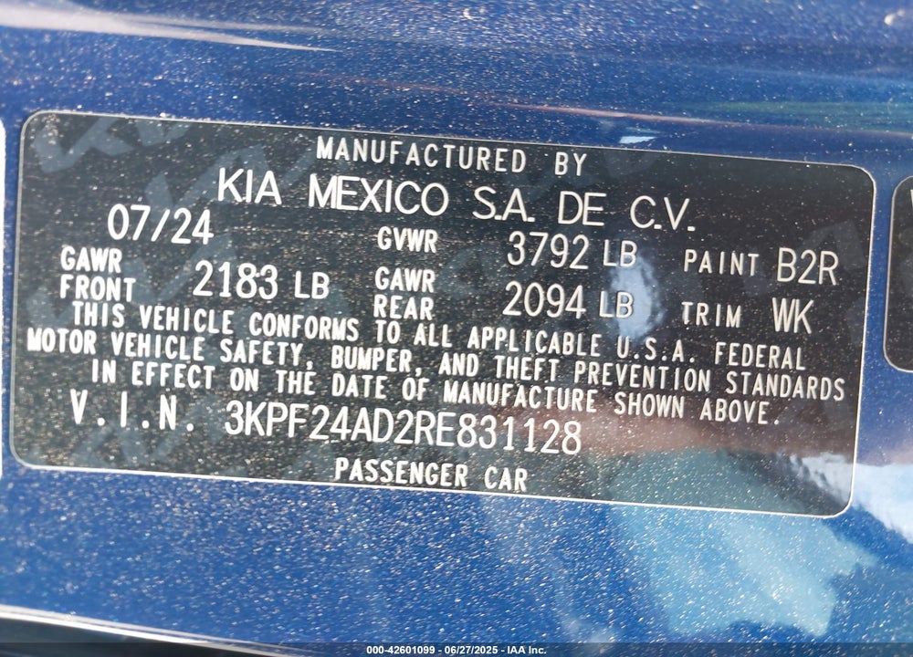2024 KIA FORTE VIN: 3KPF24AD2RE831128