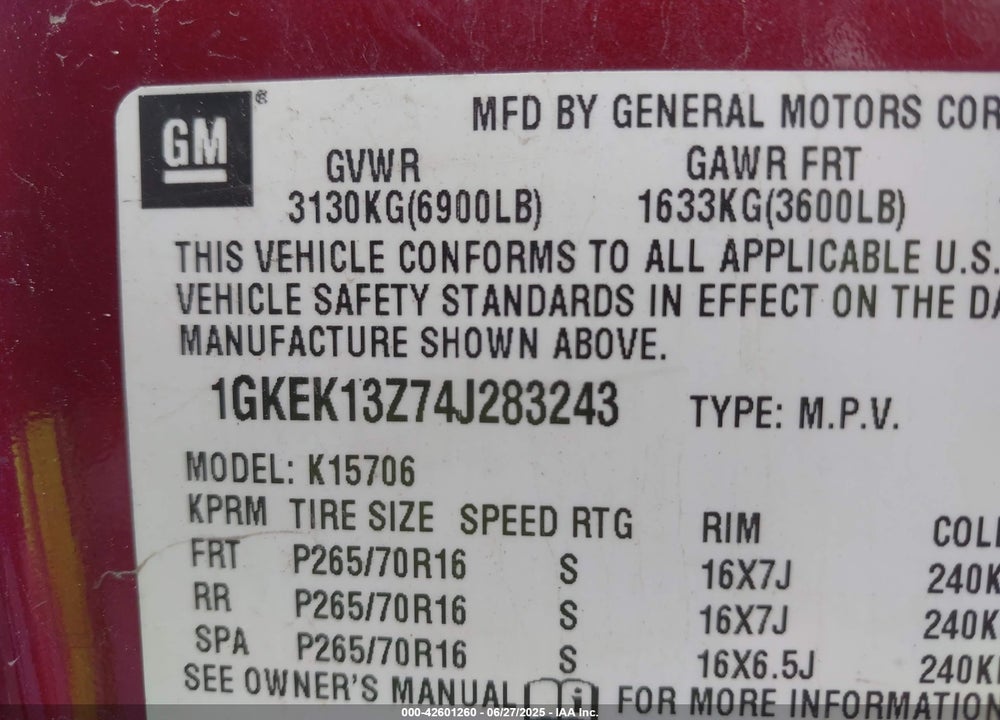 2004 GMC YUKON SLT VIN: 1GKEK13Z74J283243
