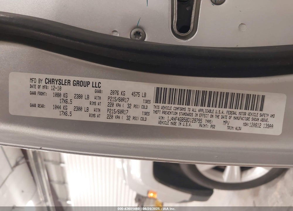 2011 JEEP PATRIOT VIN: 1J4NF4GB5BD129795