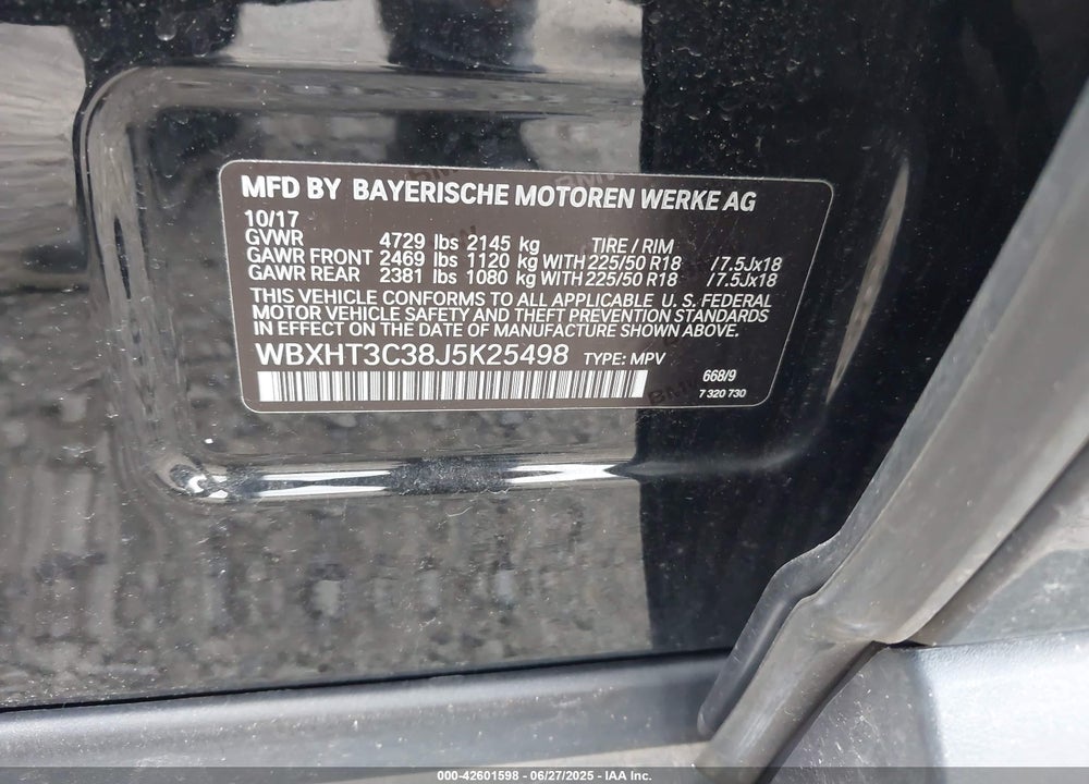 2018 BMW X1 XDRIVE28I VIN: WBXHT3C38J5K25498