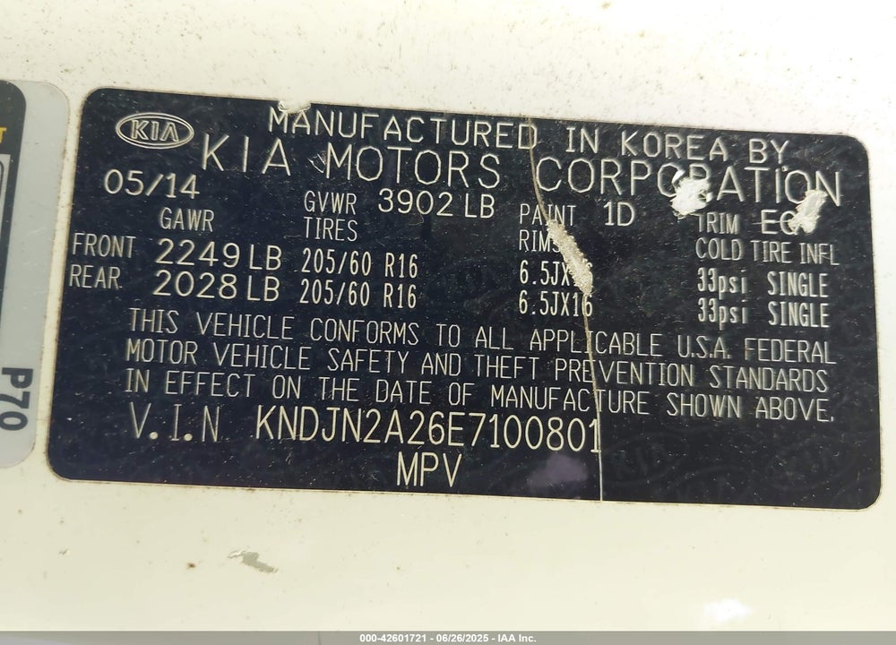2014 KIA SOUL VIN: KNDJN2A26E7100801