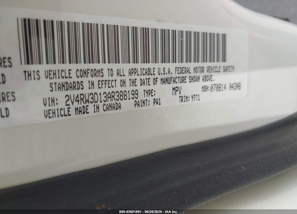 2010 VOLKSWAGEN ROUTAN SE VIN: 2V4RW3D13AR388199